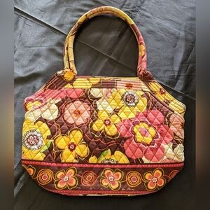 Vera Bradley Buttercup Shoulder Bag Angle Tote Yellow and Brown Floral EUC